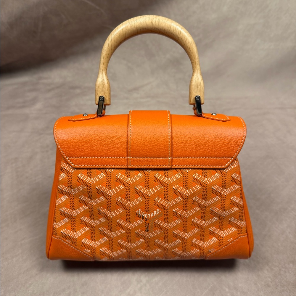 GOYARD SAIGON SOUPLE MINI ORANGE LEATHER & GOYARDINE CANVAS BAG - NEW W DUST BAG - Picture 3 of 12